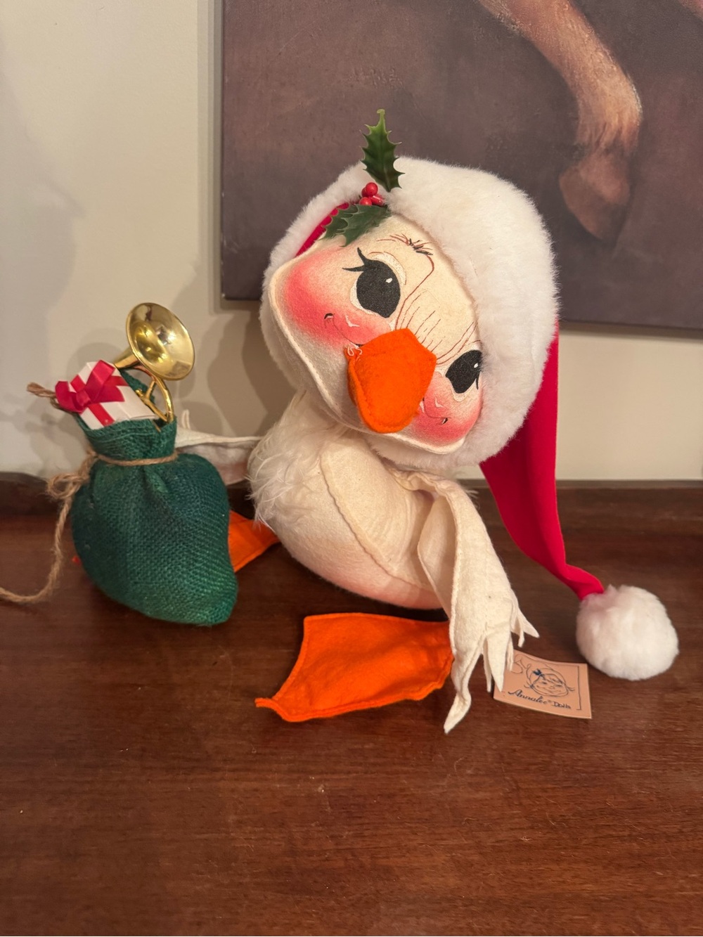 Vintage 1990 Annalee Christmas Duck with Gift Bag